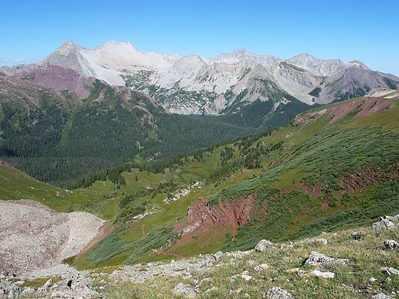 Hagerman Peak, Snowmass Mountain and Capitol Peak from Buckskin Pass