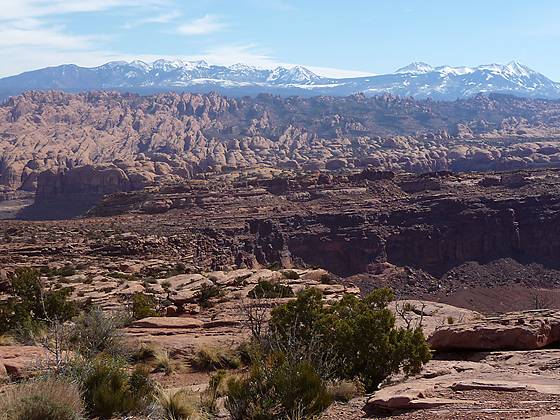 View of Behind the Rocks and the La Sal Mountains from the Amasa Back trail. 