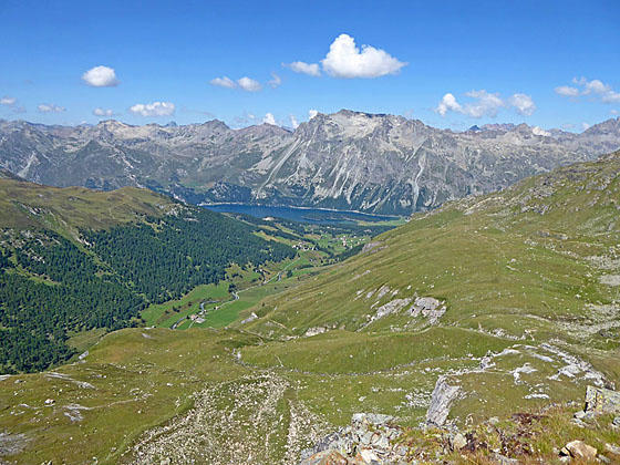 Peaks rising above Lake Segl from Piz Chuern